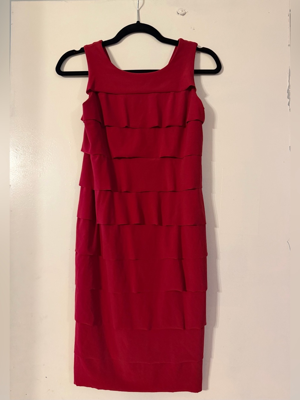 Evan Picone Red Tiered Ruffle Sleeveless Dress